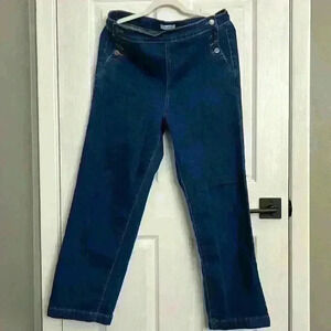 BLEU side button flare bottom jeans